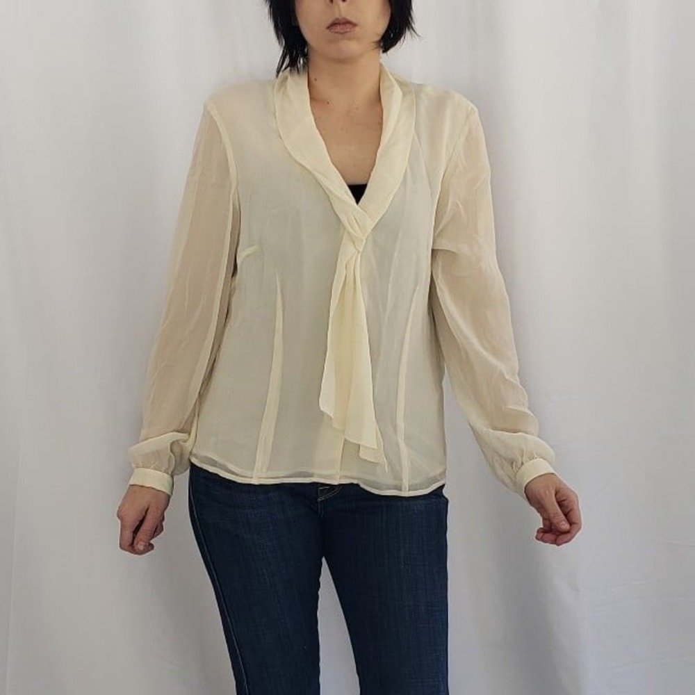 Jones New York Sheer Cream Silk Blouse